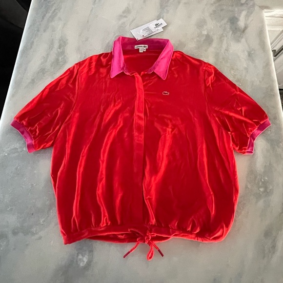 Lacoste Tops - Lacoste Red / Pink Polo Top Drawstring Waist Woman’s Size 12